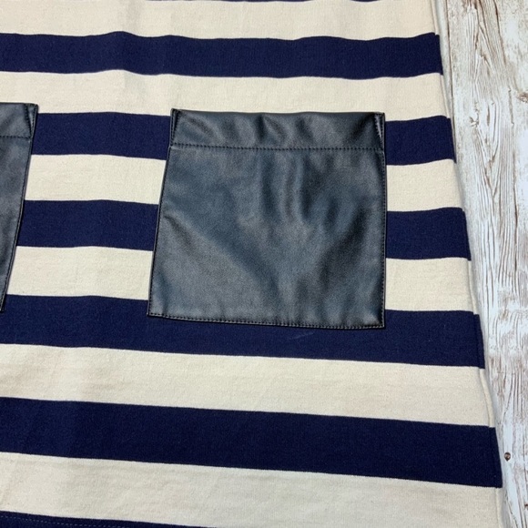 J. Crew faux leather pocket blue striped dress! - Picture 3 of 9